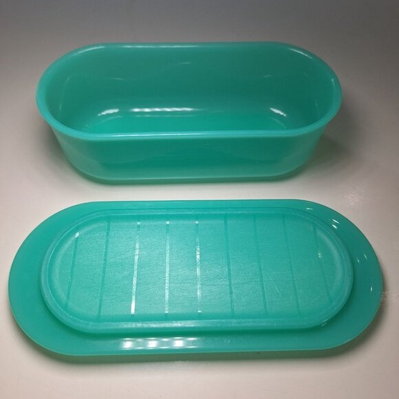 Tupperware Green Butter Dish Lid 1 Stick Capacity 5080A Plastic Teal Small Round - Picture 4 of 6